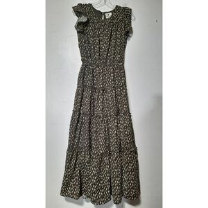 BETSEY'S BOUTIQUE SHOP Women's Maxi Dress Pattern Tiered Ruffle Green Size Small
